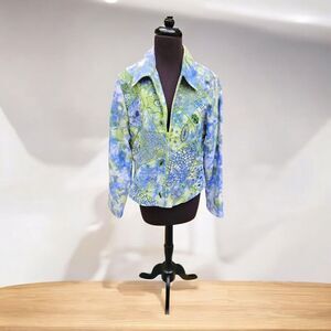Vtg Anage Blazer Zip Jacket Size M Tie Dye Embroidered Art to Wear Blue Green